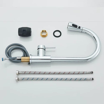 Chrome Kitchen Faucet Deck Mounted Pull Out Spout Kitchen Sink Mixer Tap Single Level Stream Sprayer Nozzle Mixer Tap