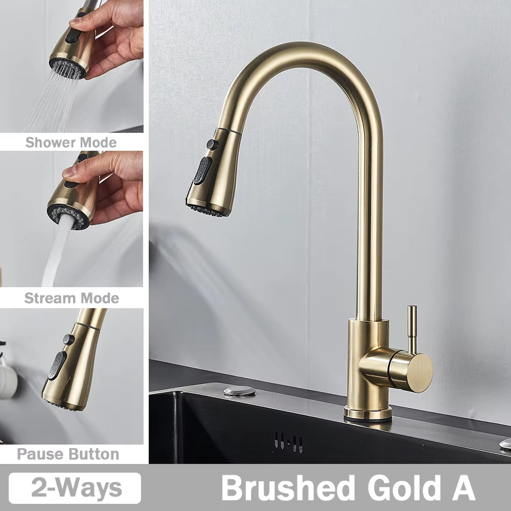 Chrome Kitchen Faucet Deck Mounted Pull Out Spout Kitchen Sink Mixer Tap Single Level Stream Sprayer Nozzle Mixer Tap